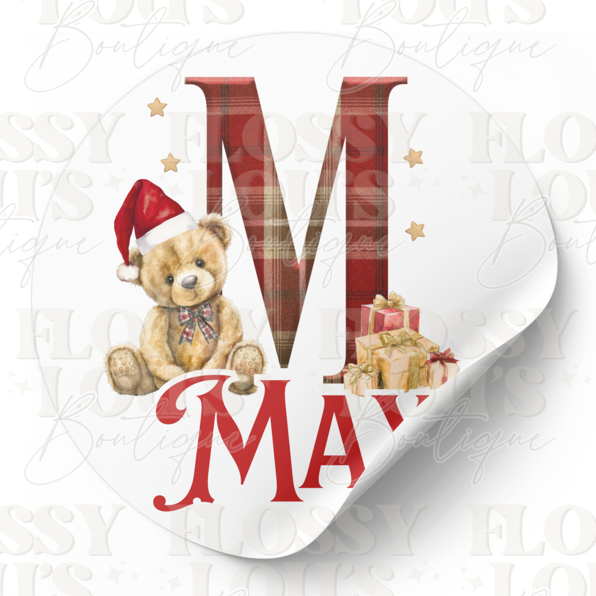 Christmas - Sticker - Tartan Bear Initial