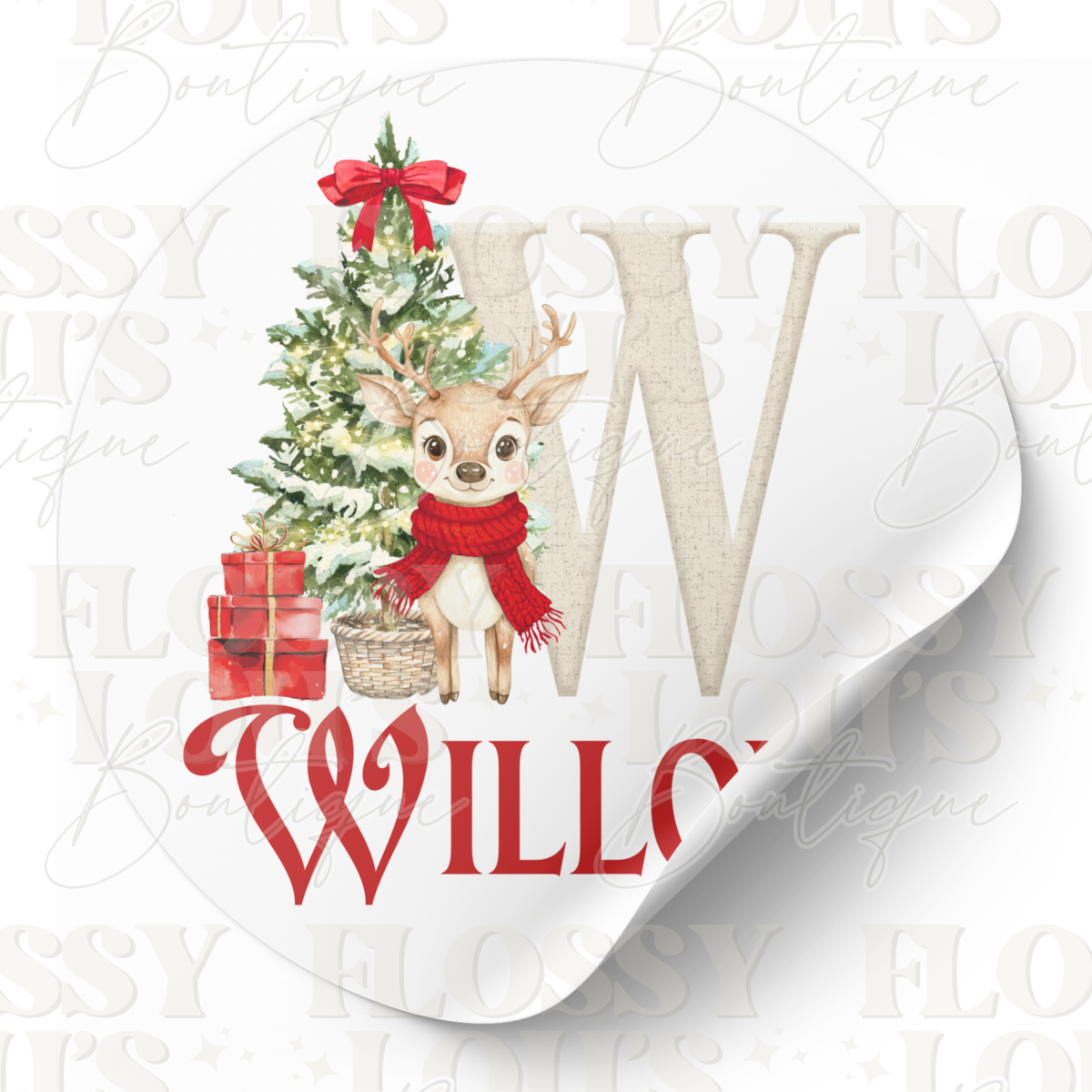 Christmas - Sticker - Red Reindeer Initial