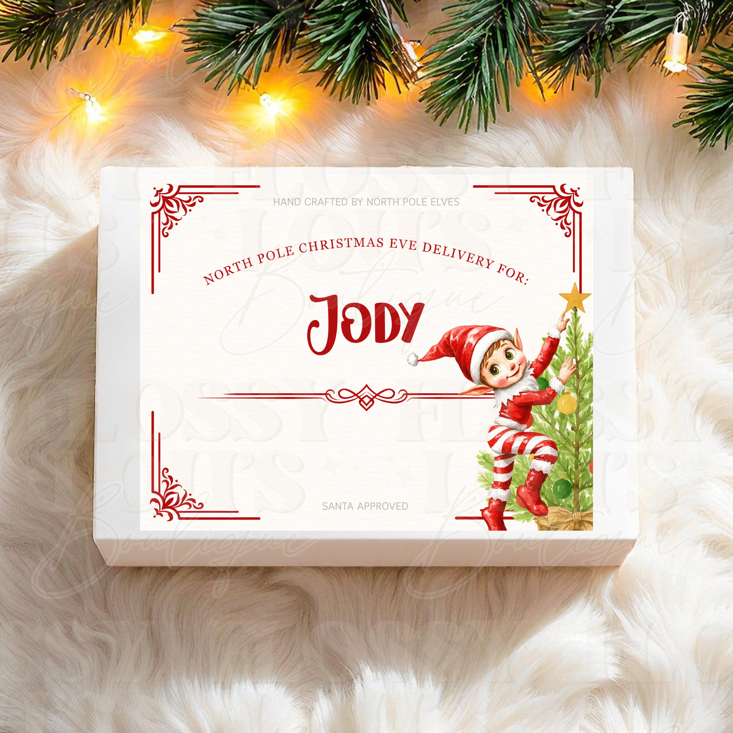 Christmas Eve Box- White Box with Elf Design