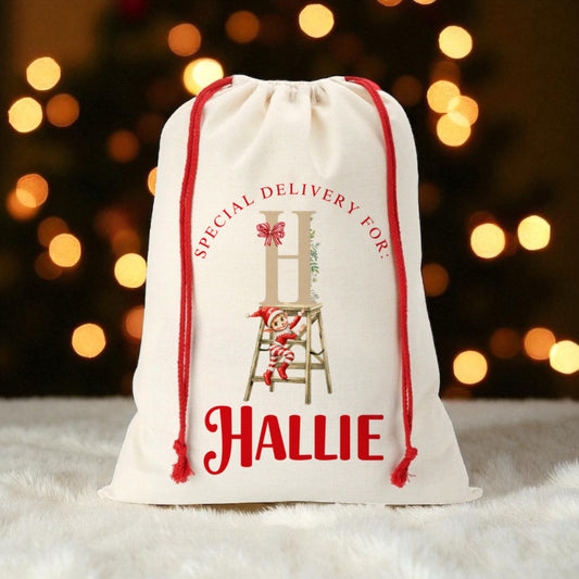 Large Christmas Sack- A-Z Elf Design