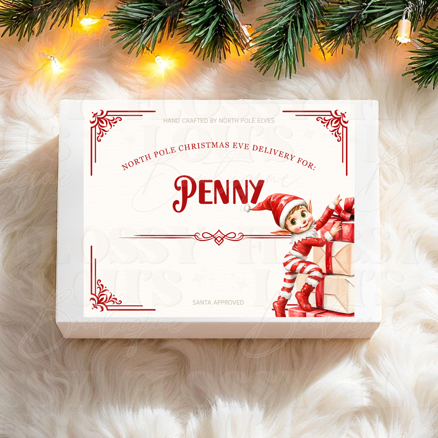 Christmas Eve Box- White Box with Elf Design