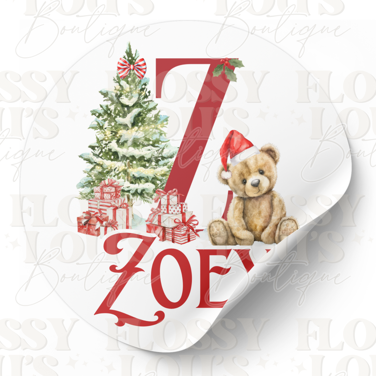 Christmas - Sticker - Red Bear Initial