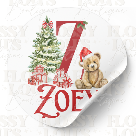 Christmas - Sticker - Red Bear Initial