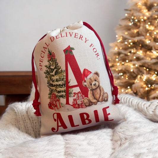 Mini Christmas Sack- A-Z Bear Design