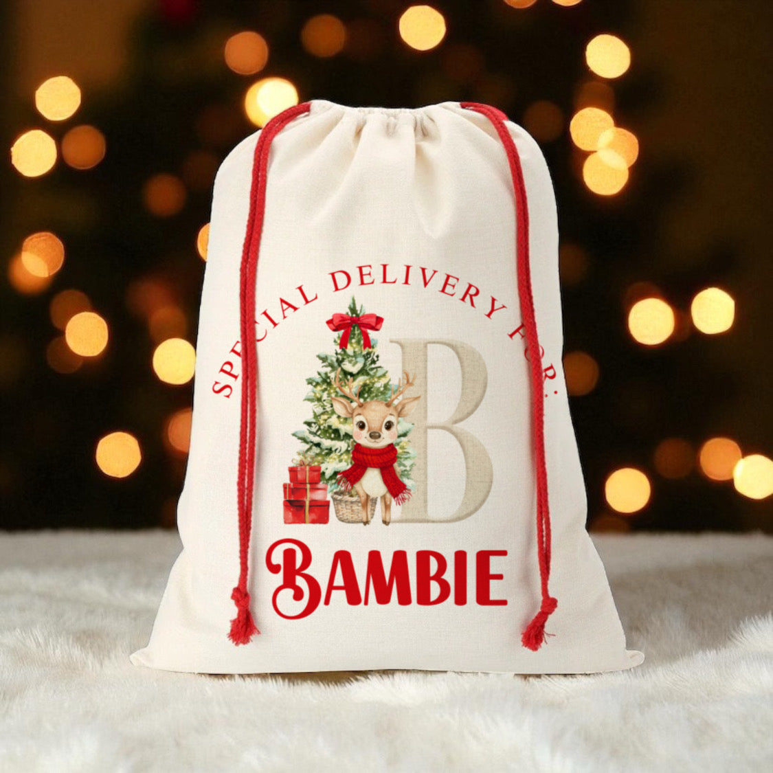 Large Christmas Sack- A-Z Red Reindeer Design