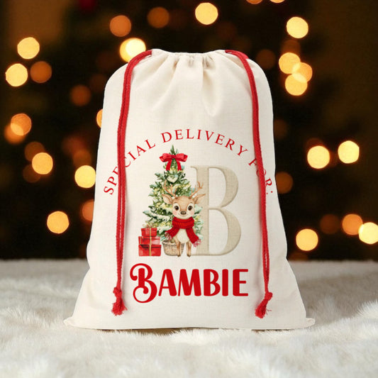 Large Christmas Sack- A-Z Red Reindeer Design