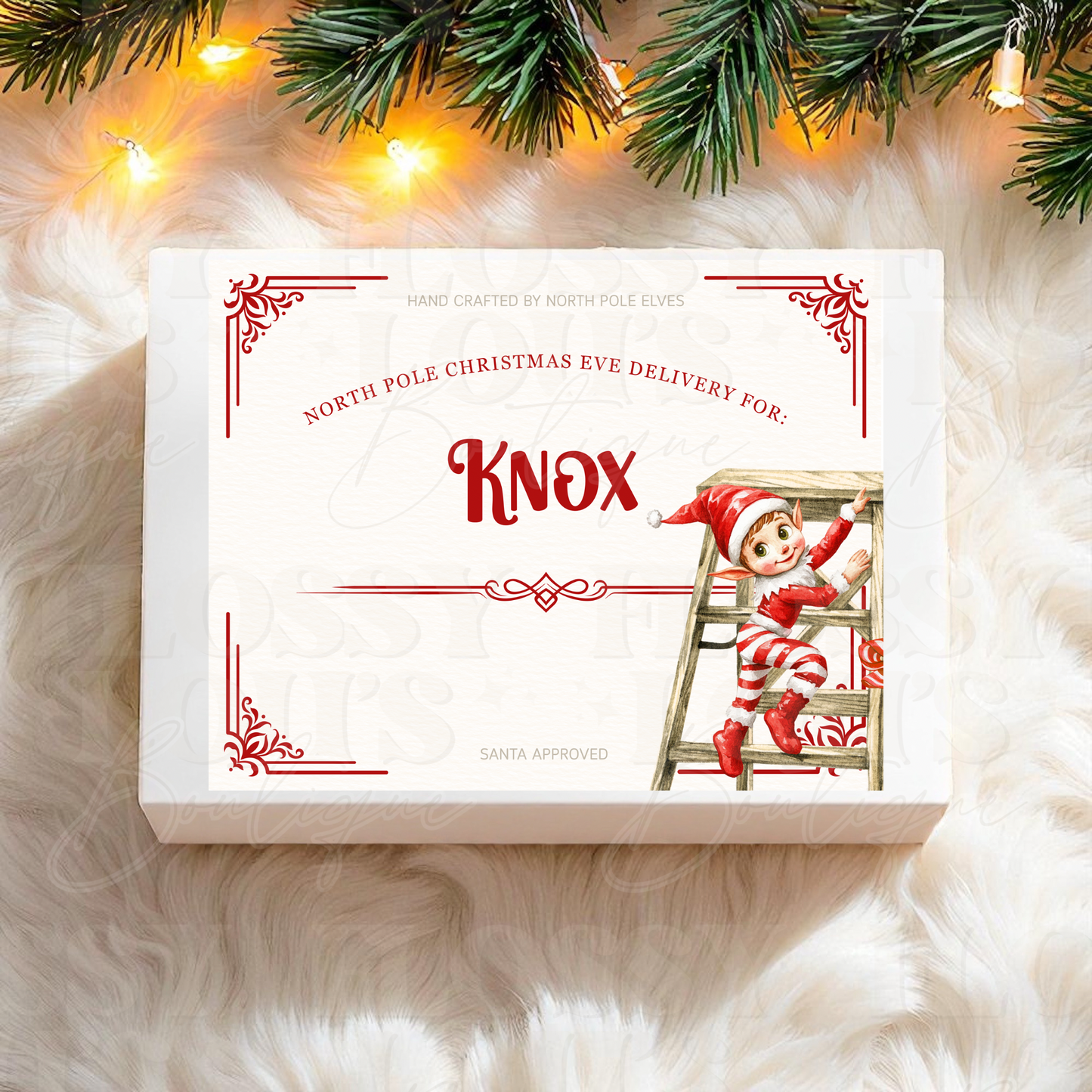 Christmas Eve Box- White Box with Elf Design