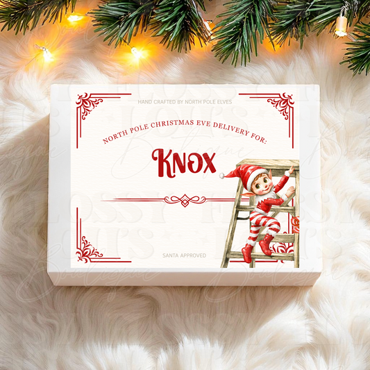 Christmas Eve Box- White Box with Elf Design