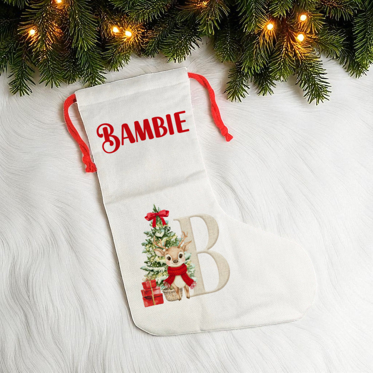 Stocking- A-Z Red Reindeer Design