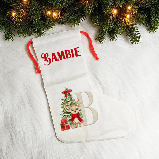 Stocking- A-Z Red Reindeer Design