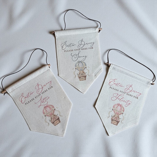 Hanging Pennant - Easter Bunny Stop Here - Hot Air Balloon