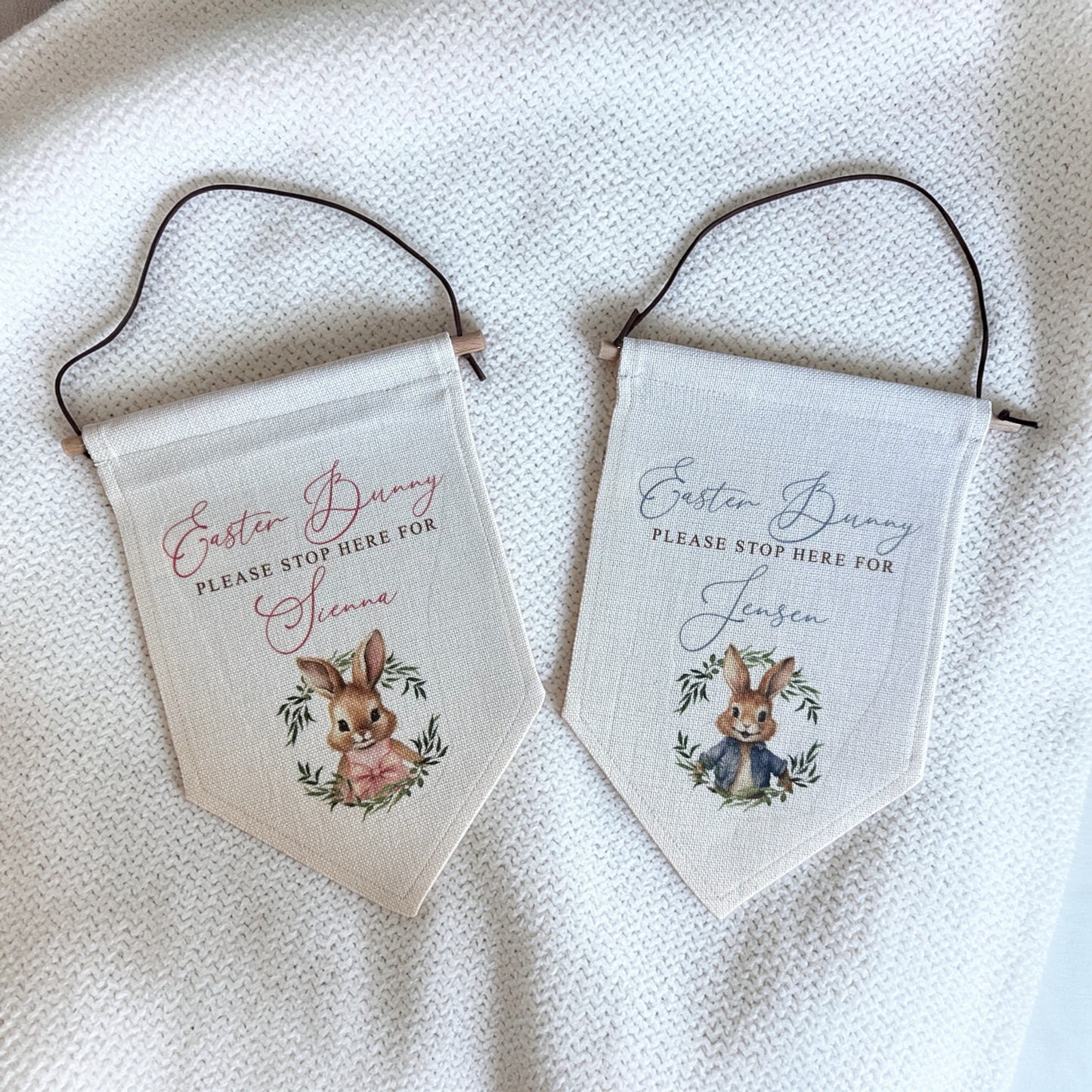 Hanging Pennant - Easter Bunny Stop Here - Wreath