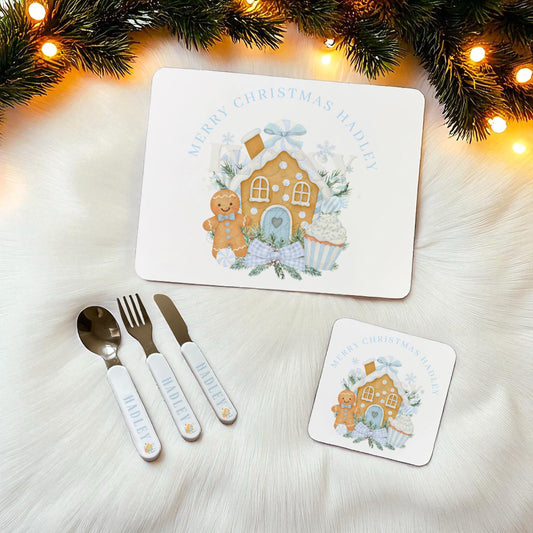 Dinner Set- Blue Gingerbread House