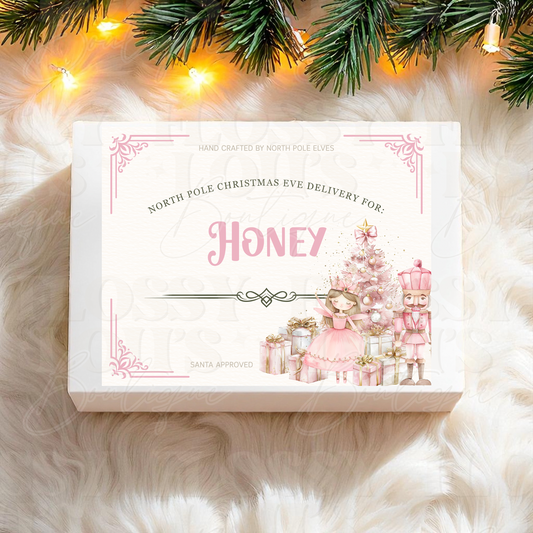 Christmas Eve Box- White Box with Pink Sugarplum Design
