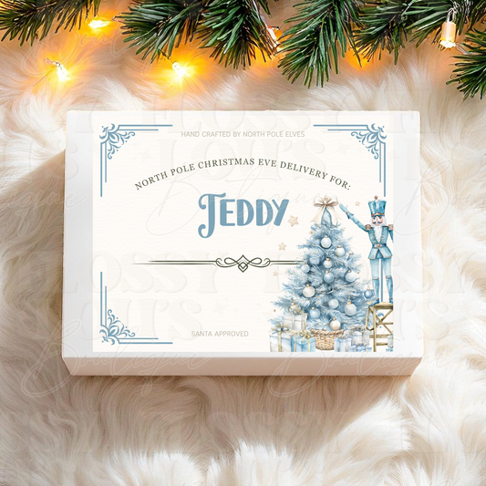 Christmas Eve Box- White Box with Blue Nutcracker Design