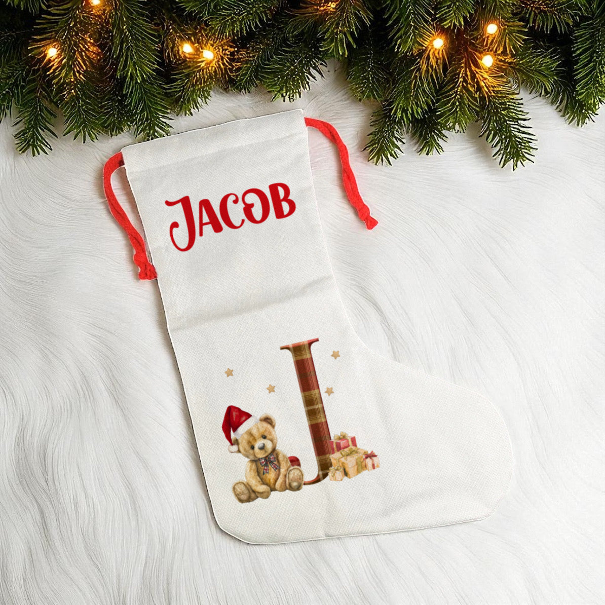 Stocking- A-Z Tartan Bear Design