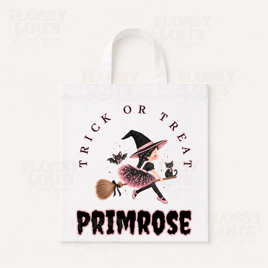 Halloween - Trick or Treat Tote Bag - Girl & Boy Broomstick