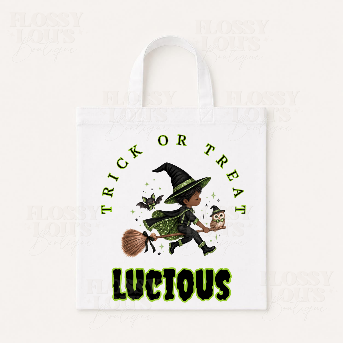 Halloween - Trick or Treat Tote Bag - Girl & Boy Broomstick