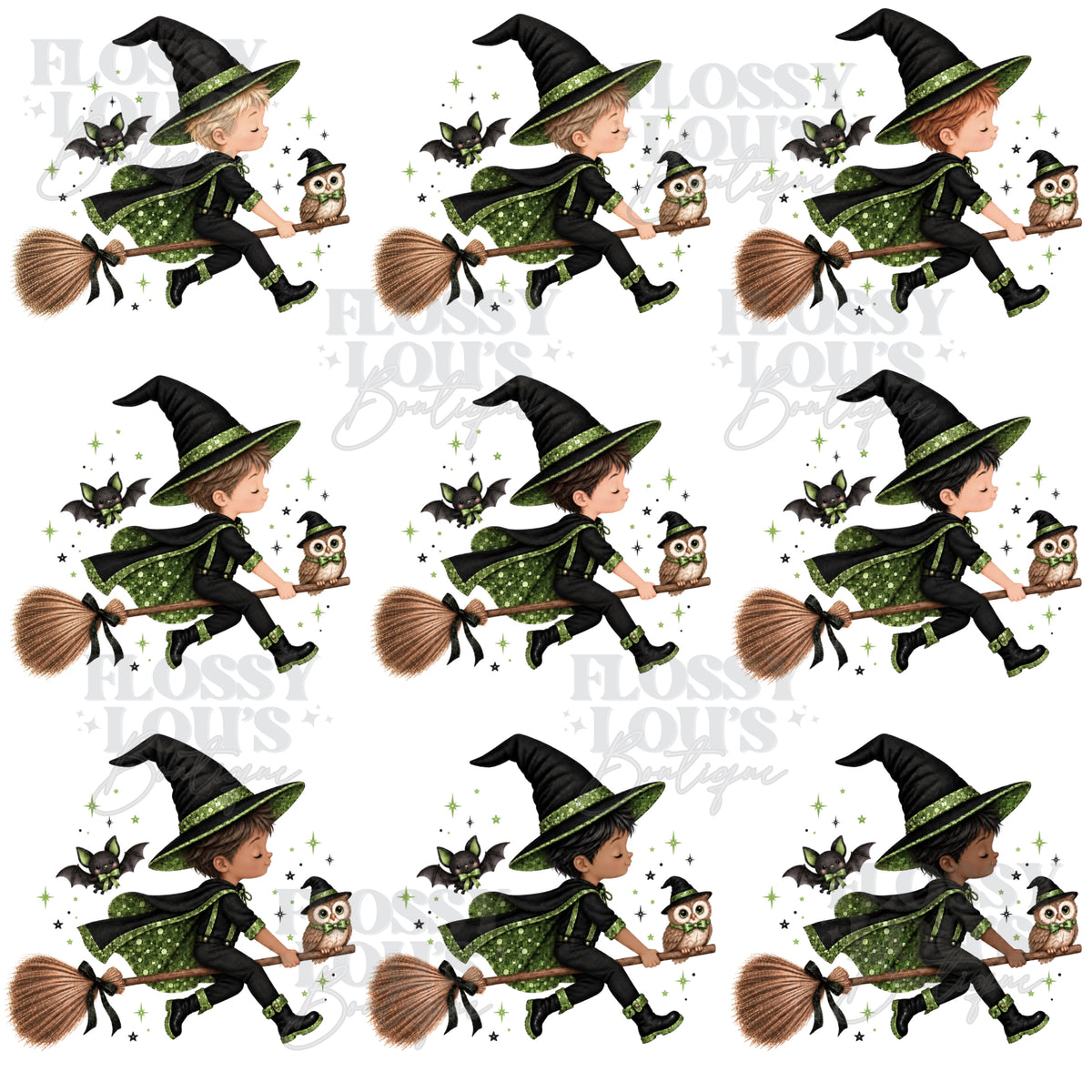 Halloween - Trick or Treat Tote Bag - Girl & Boy Broomstick
